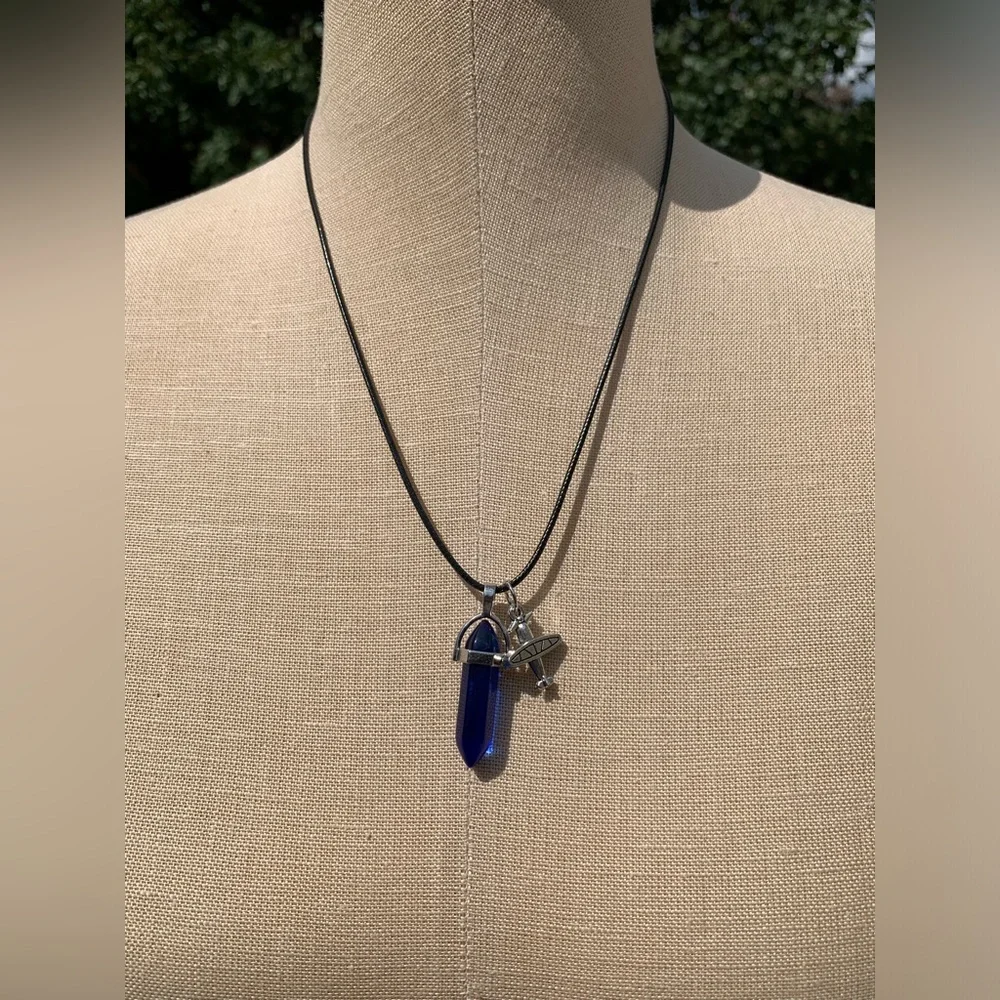 Handmade Cobalt Blue Resin Crystal Amulet Necklace & Airplane Charm_8